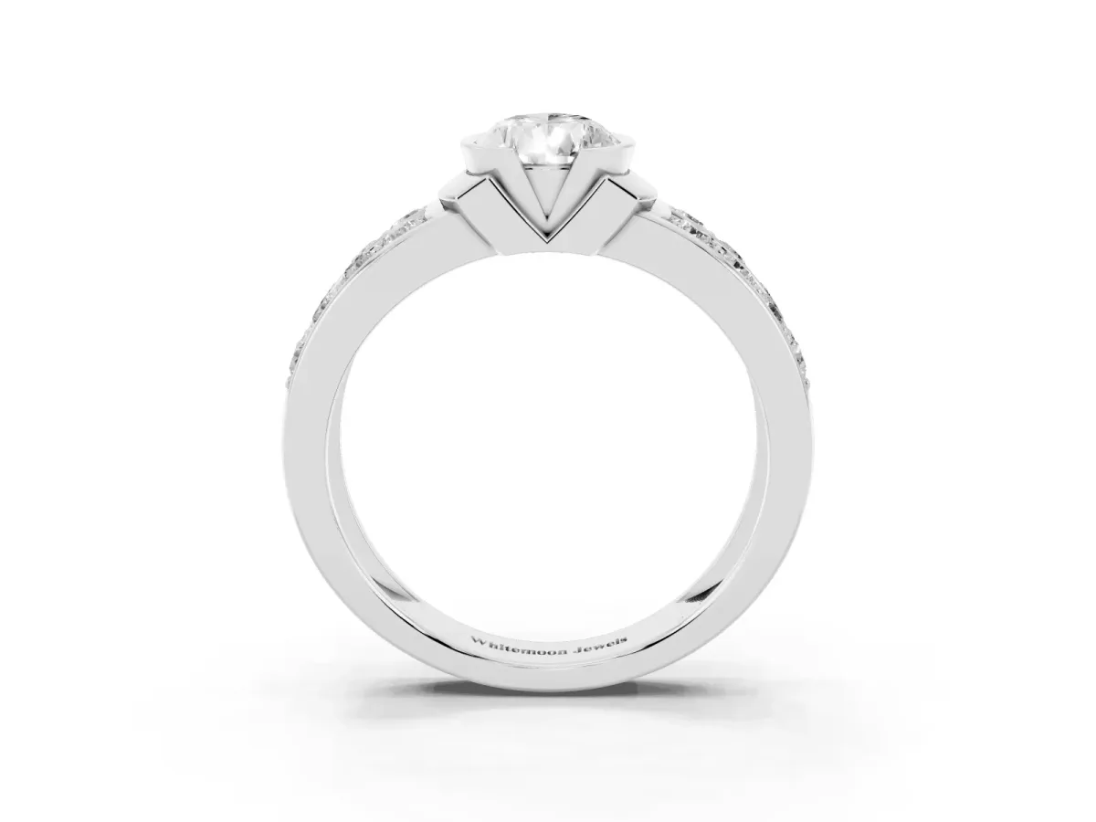 Pear Cut Brilliant Diamond Channel Set Wide Band Ring with Bezel Setting White gold