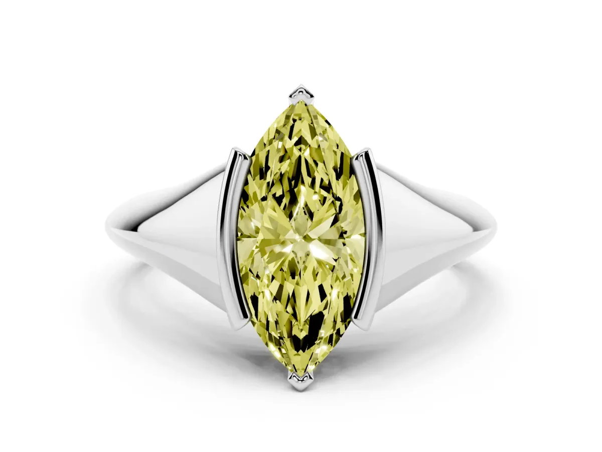 Fancy Yellow Marquise Cut Solitaire Tension Set Diamond Ring White gold