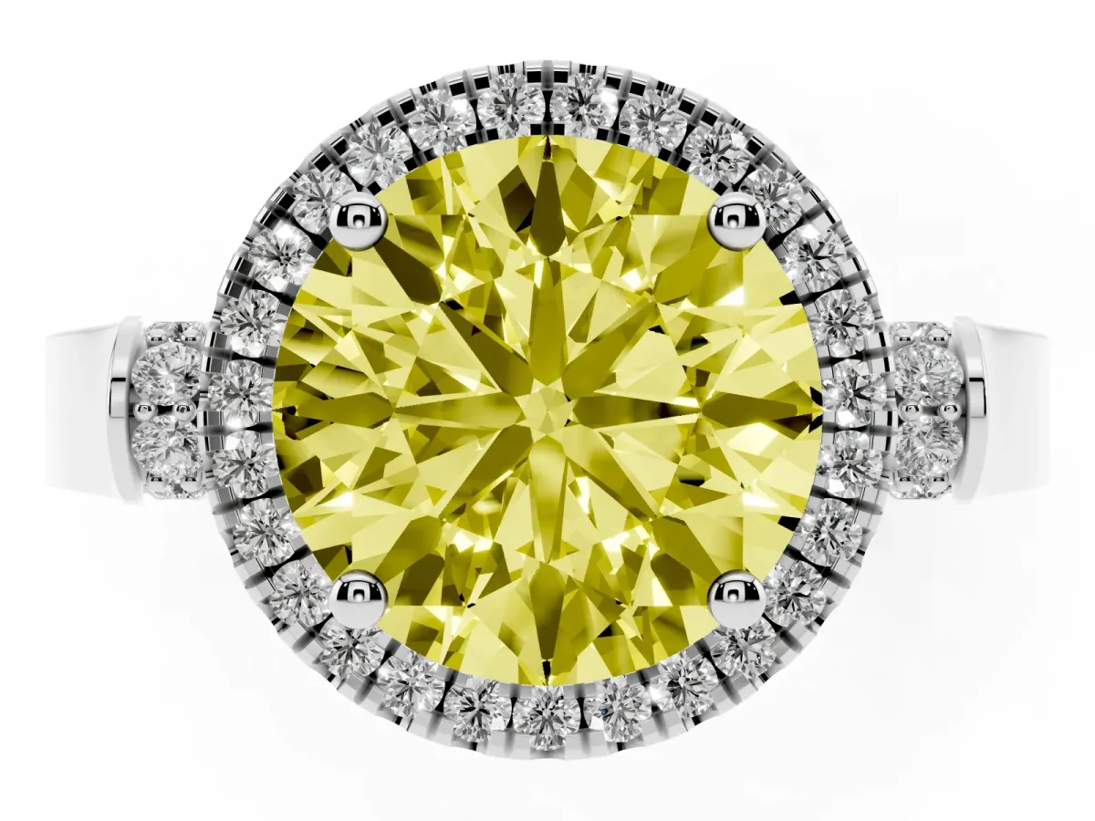 Fancy Yellow Round Cut Halo Round Diamond Twist Band with Four-Prong Setting Silver