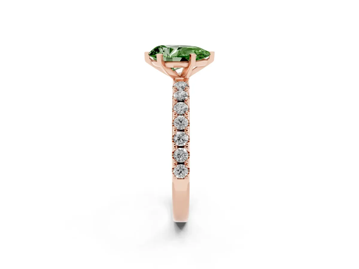 Fancy Green Pear Cut Diamond Solitaire Pavé Band with Four-Prong Setting Rose gold