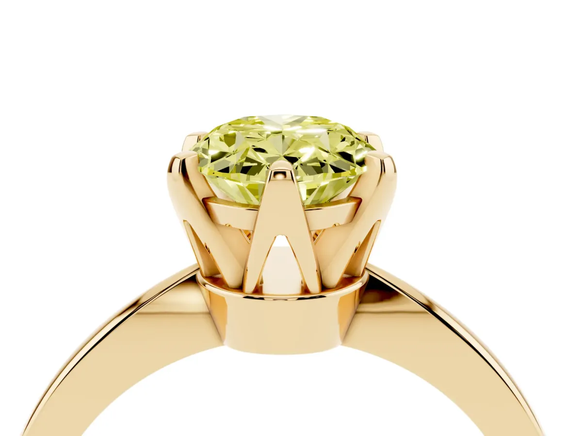 Fancy Yellow Oval Cut Solitaire Engagement Ring with Six-Prong Setting and Tapered Band Yellow gold