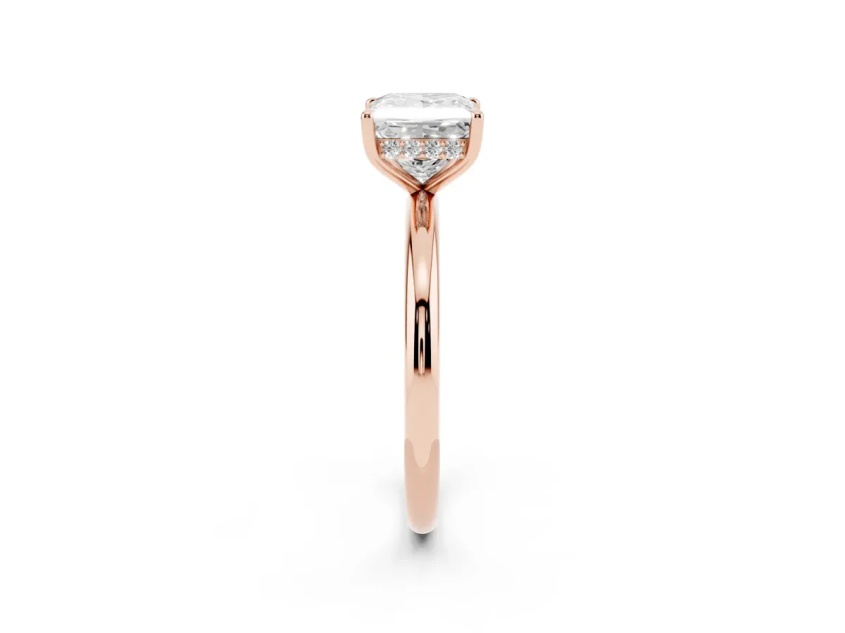 Princess Cut Diamond Solitaire Ring with Thin Band and Four-Prong Setting Rose gold