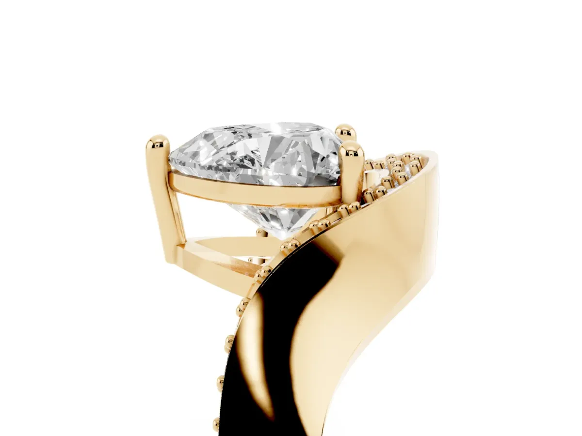 Heart Cut Solitaire Diamond Engagement Ring with Pave Band and Four-Prong Setting Yellow gold