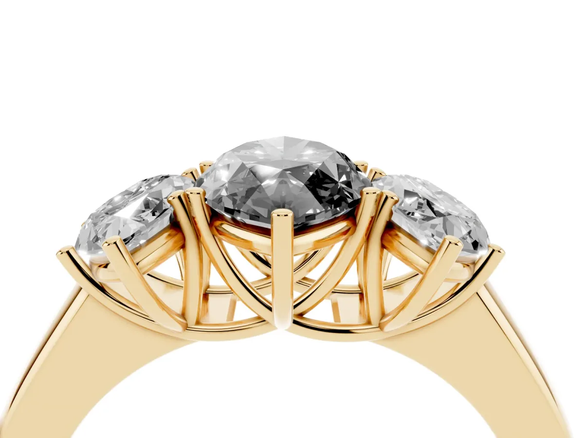 Fancy Black Three-Stone Marquise Cut Cut Diamond Ring with Prong Setting and Classic Band Yellow gold