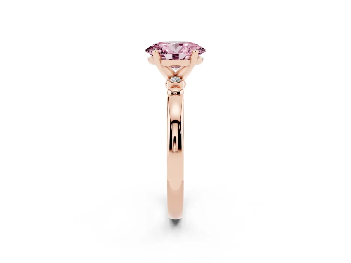 Fancy Pink Oval Cut Solitaire Beaded Band with Four-Prong Setting Rose gold