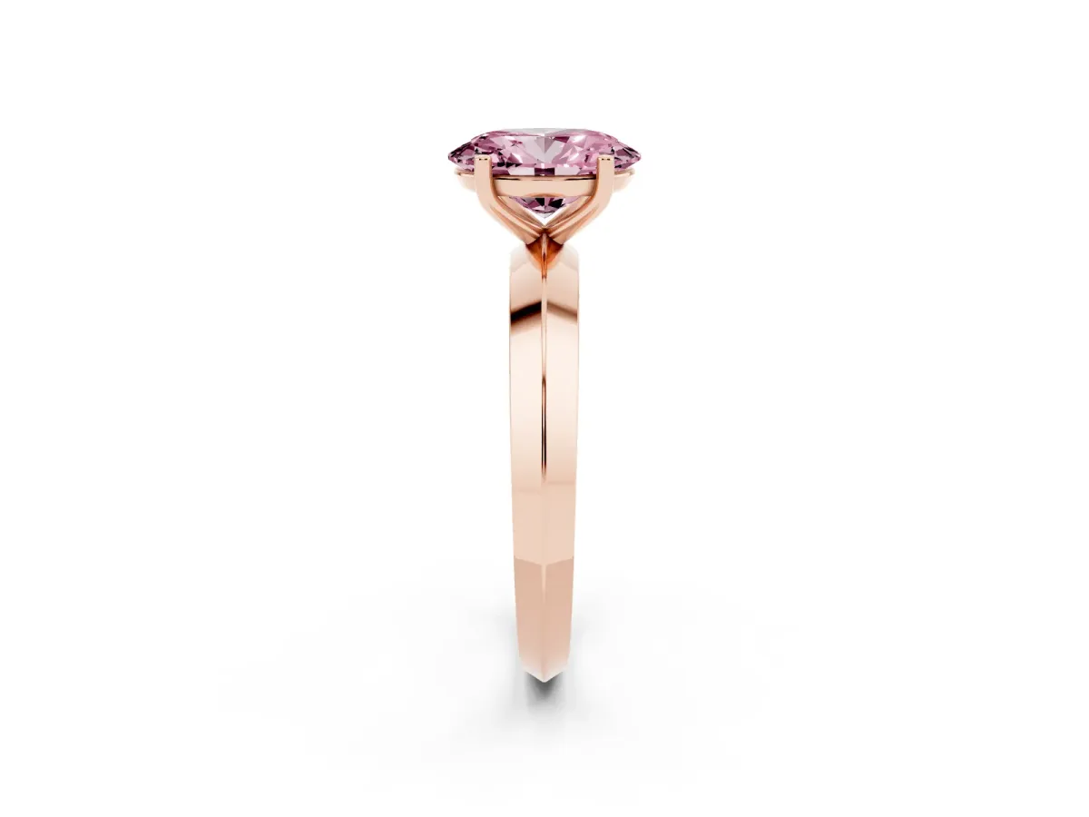 Fancy Pink Oval Cut Cut Solitaire Engagement Ring with Flat Band and Four-Prong Setting Rose gold