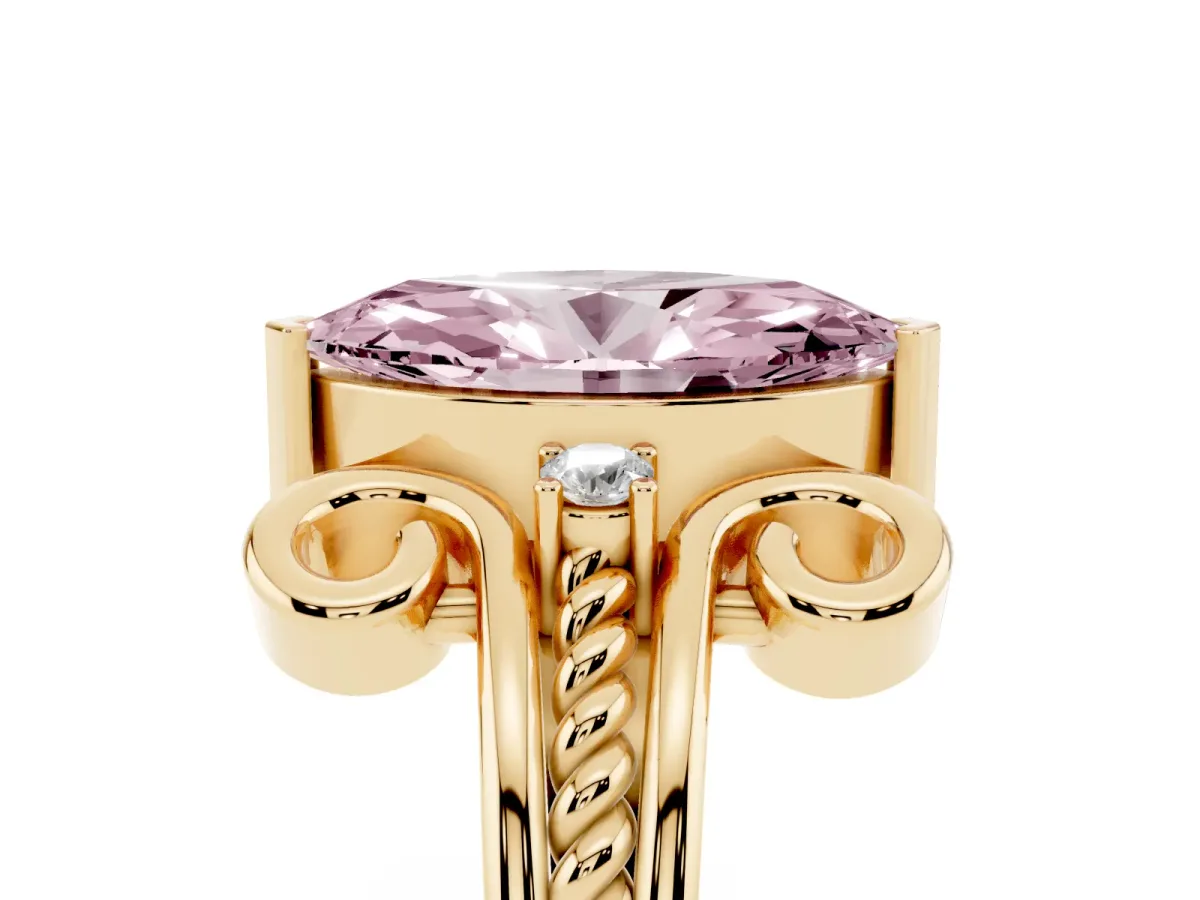 Fancy Pink Marquise Cut Solitaire Twisted Band Scroll Prong Ring Yellow gold