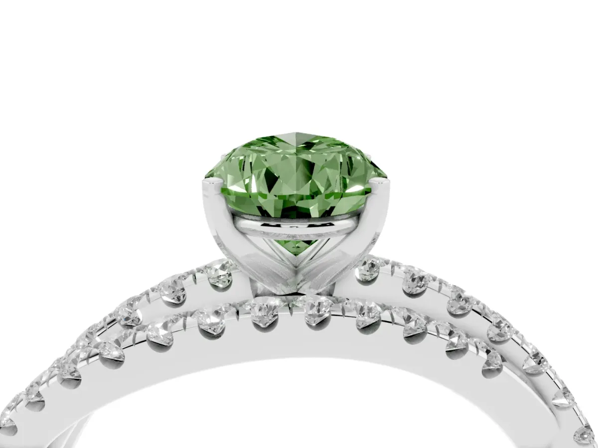 Fancy Green Pear Cut Solitaire Twist Band with Pavé Setting and Four-Prong Setting Silver