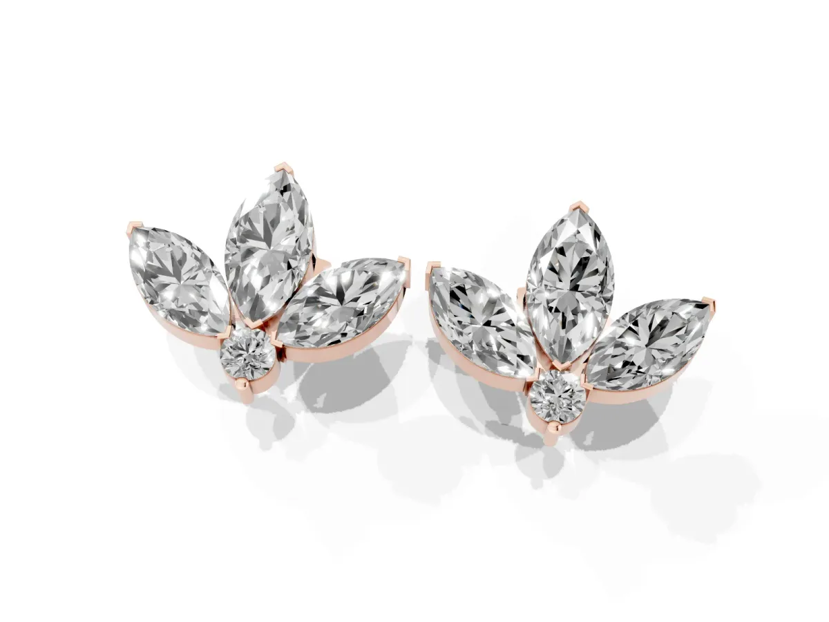 Marquise Cluster Stud Earrings with Round Prong Setting Rose gold