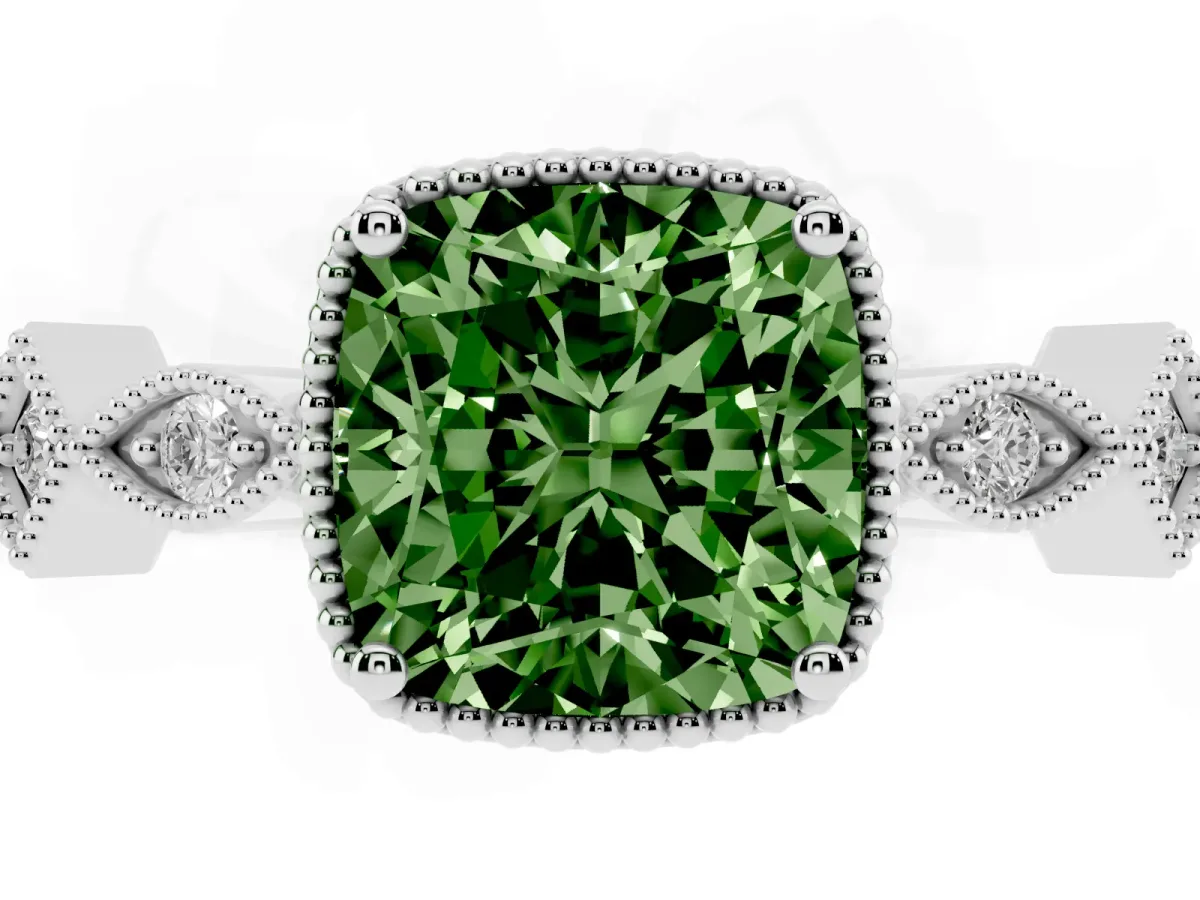 Fancy Green Cushion Cut Milgrain Marquise Diamond Twist Band Ring Silver