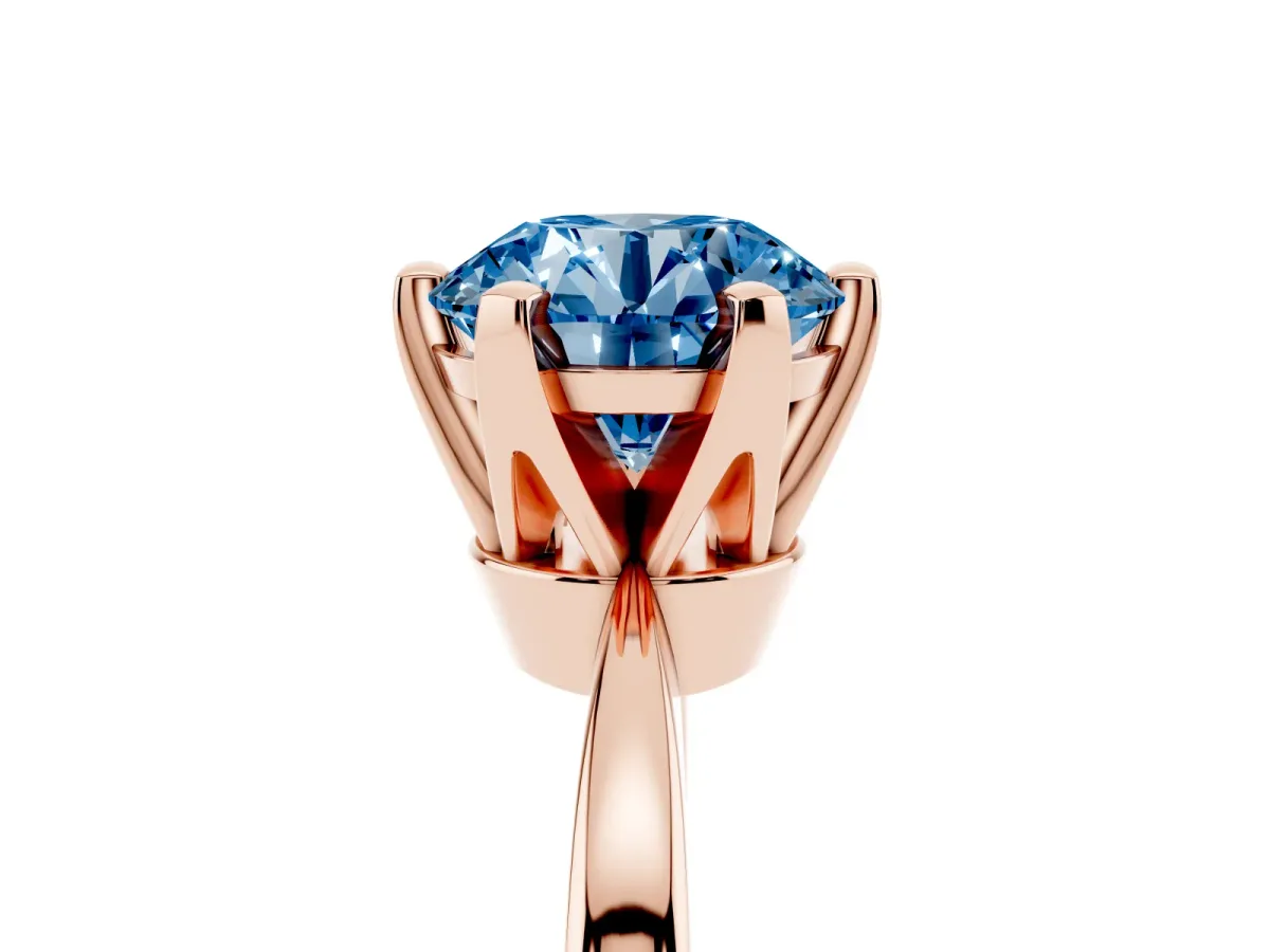 Fancy Blue Round Cut Solitaire Engagement Ring with Six-Prong Setting and Tapered Band Rose gold