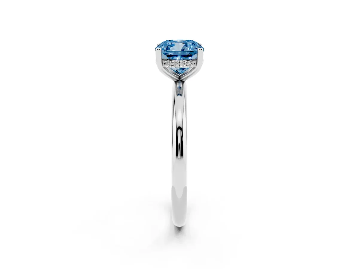 Fancy Blue Cushion Cut Cut Solitaire Engagement Ring with Four-Prong Setting and Classic Band White gold