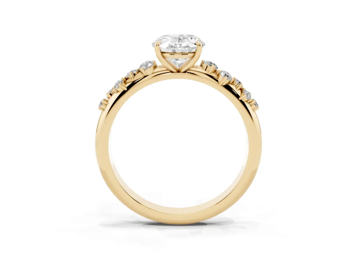 Oval Cut Diamond Cluster Prong-Set Solitaire Ring Yellow gold