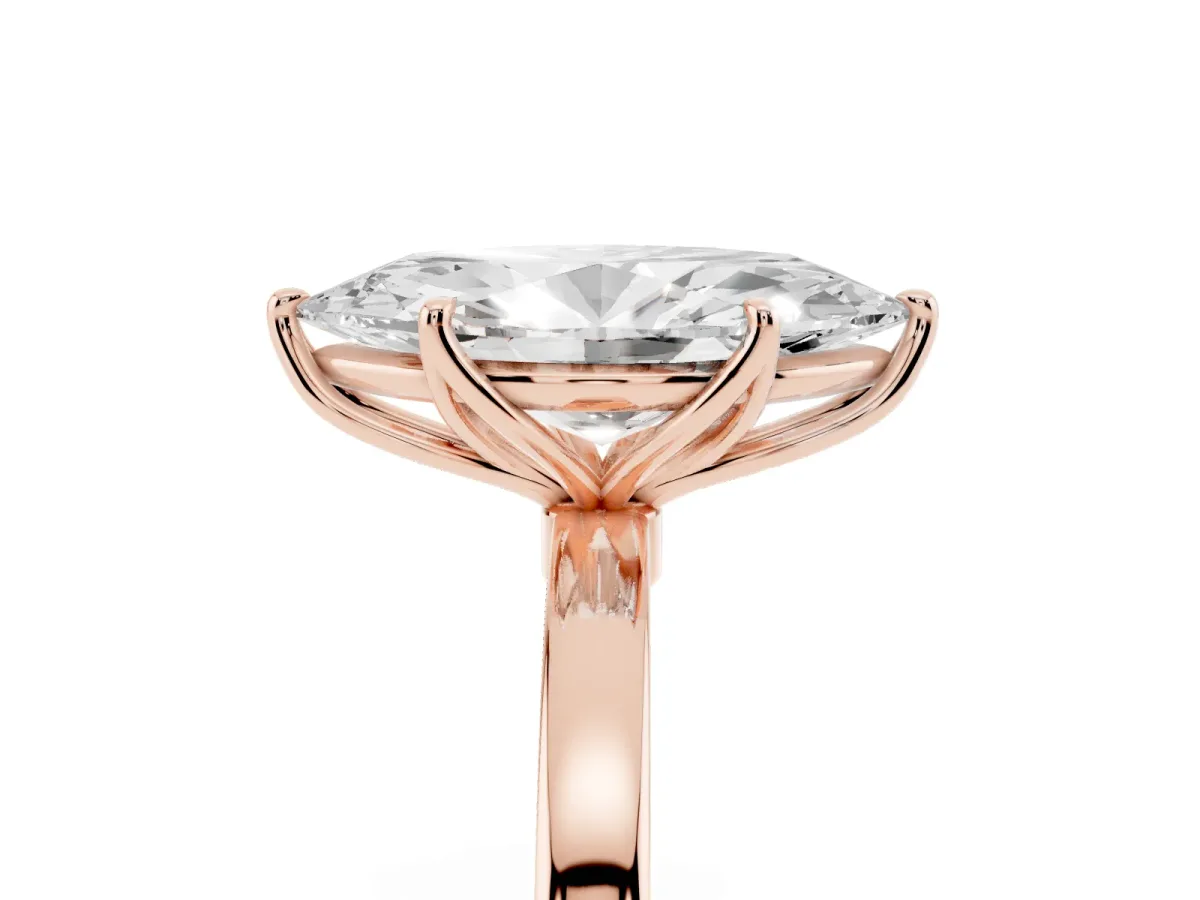 Marquise Cut Diamond Solitaire Ring with Thin Band and Prong Setting Rose gold