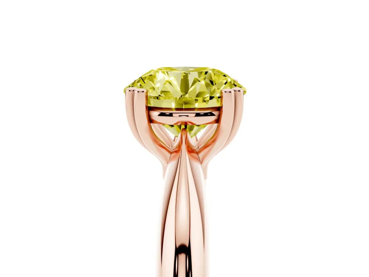 Fancy Yellow Round Cut Cut Solitaire Engagement Ring with Tapered Band and Four-Prong Setting Rose gold