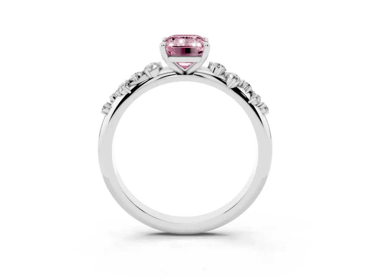 Fancy Pink Emerald Cut Diamond Cluster Prong-Set Solitaire Ring Platinum