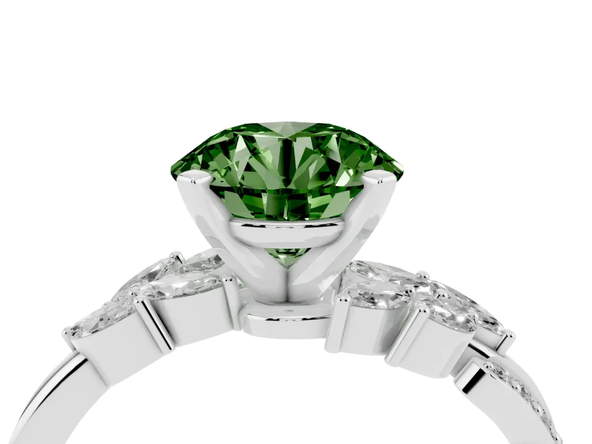 Fancy Green Round Cut Solitaire Marquise Twist Band with Six-Prong Setting Silver
