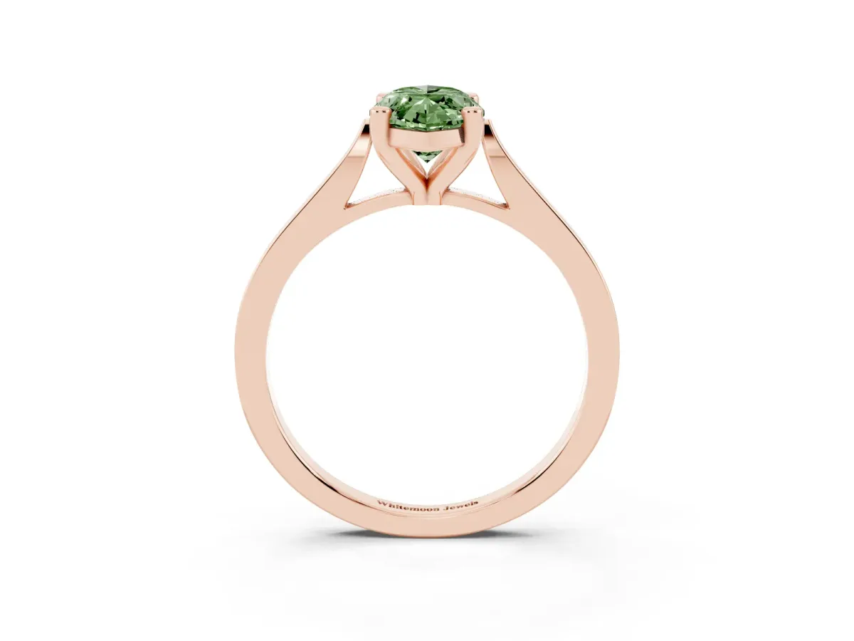 Fancy Green Marquise Cut Solitaire Diamond Ring with Four-Prong Setting and Tapered Band Rose gold