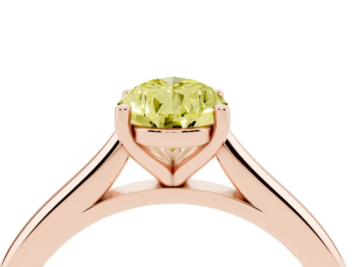 Fancy Yellow Pear Cut Cut Solitaire Ring with Cathedral Band and Four-Prong Setting Rose gold