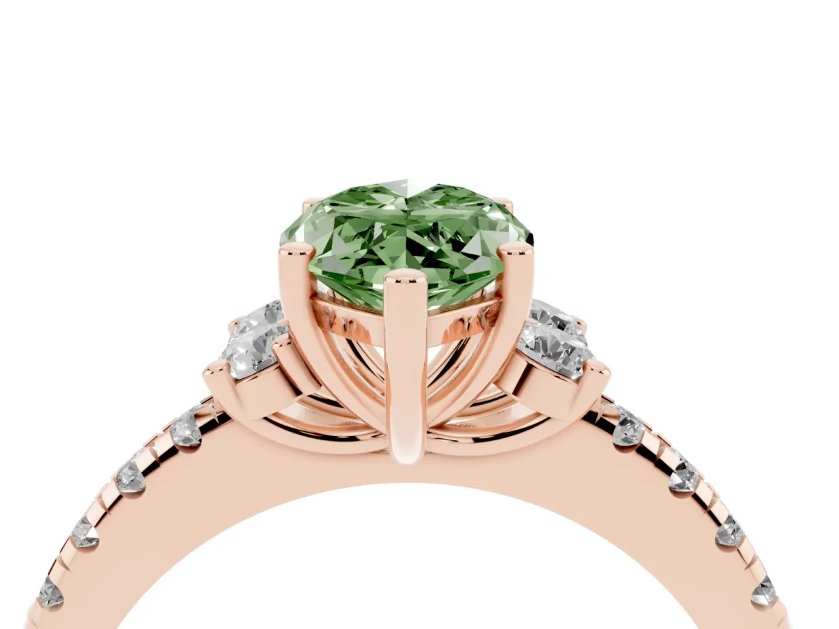 Fancy Green Marquise Cut Diamond Three-Stone Pave Band with Four-Prong Setting Rose gold