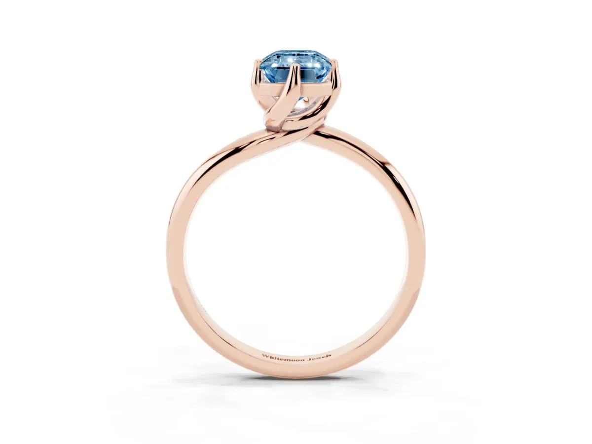 Fancy Blue Emerald Cut Diamond Solitaire Engagement Ring with Four-Prong Setting and Classic Band Rose gold