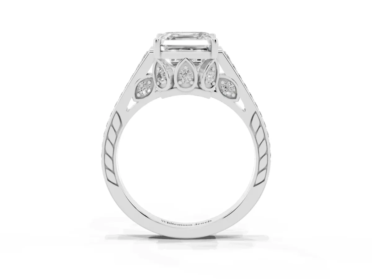 Asscher Cut Cut Cathedral Pave Diamond Engagement Ring with Six-Prong Setting Platinum