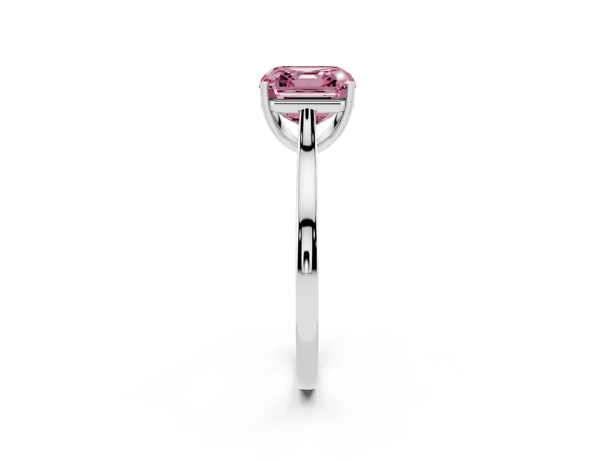 Fancy Pink Asscher Cut Solitaire Heart Prong Engagement Ring with Tapered Band Silver