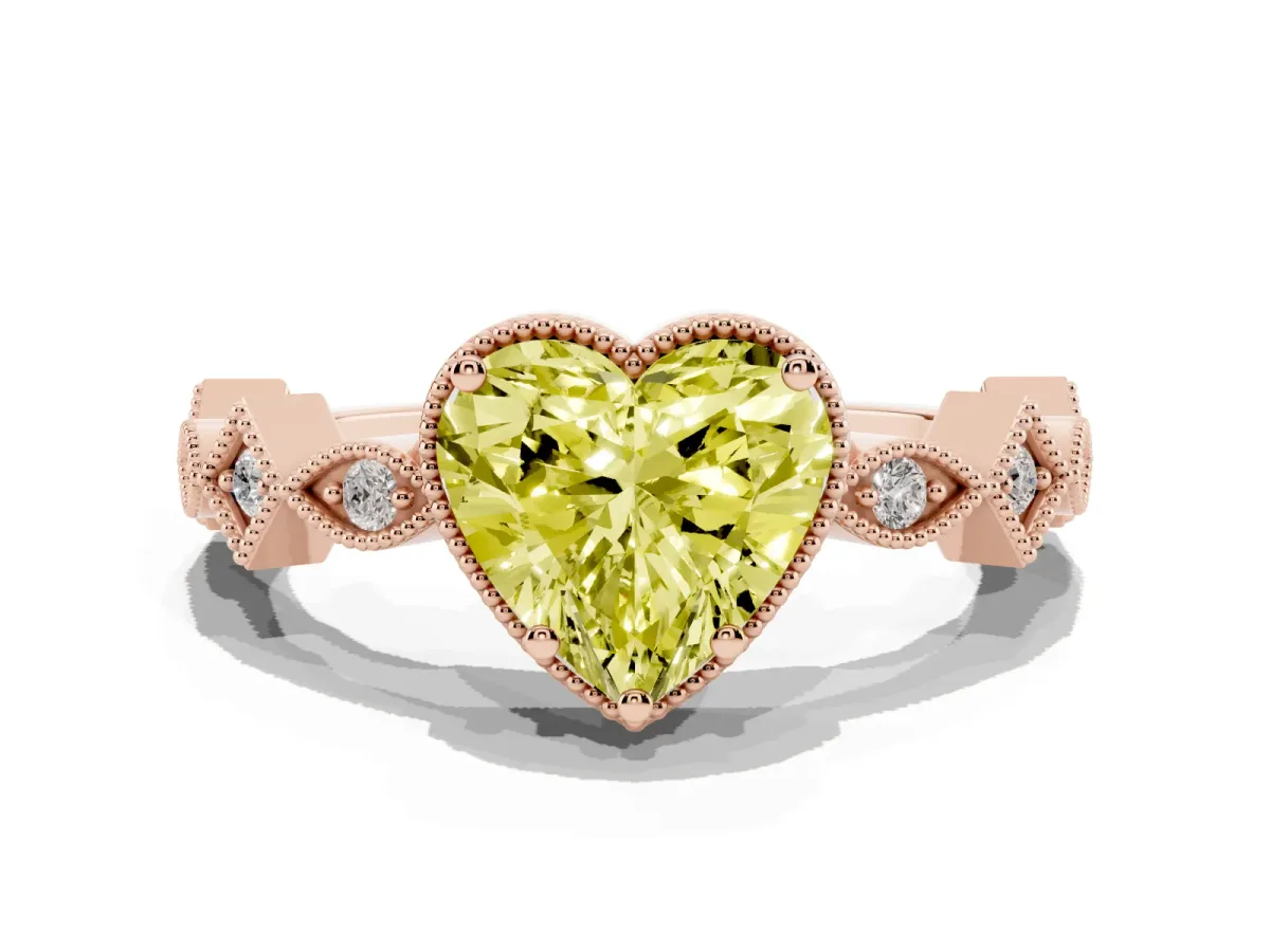 Fancy Yellow Heart Cut Milgrain Marquise Diamond Twist Band Ring Rose gold