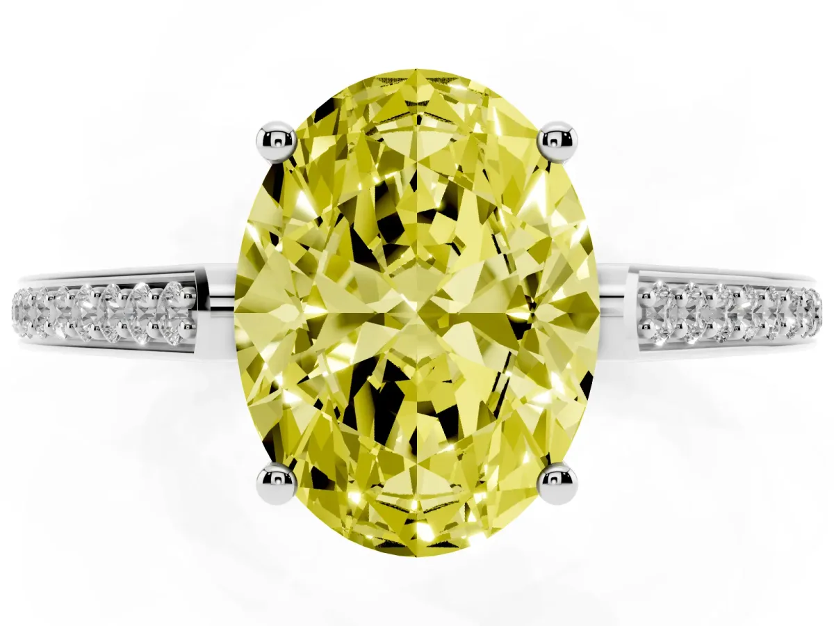 Fancy Yellow Oval Cut Cut Cathedral Pave Diamond Engagement Ring with Six-Prong Setting Silver