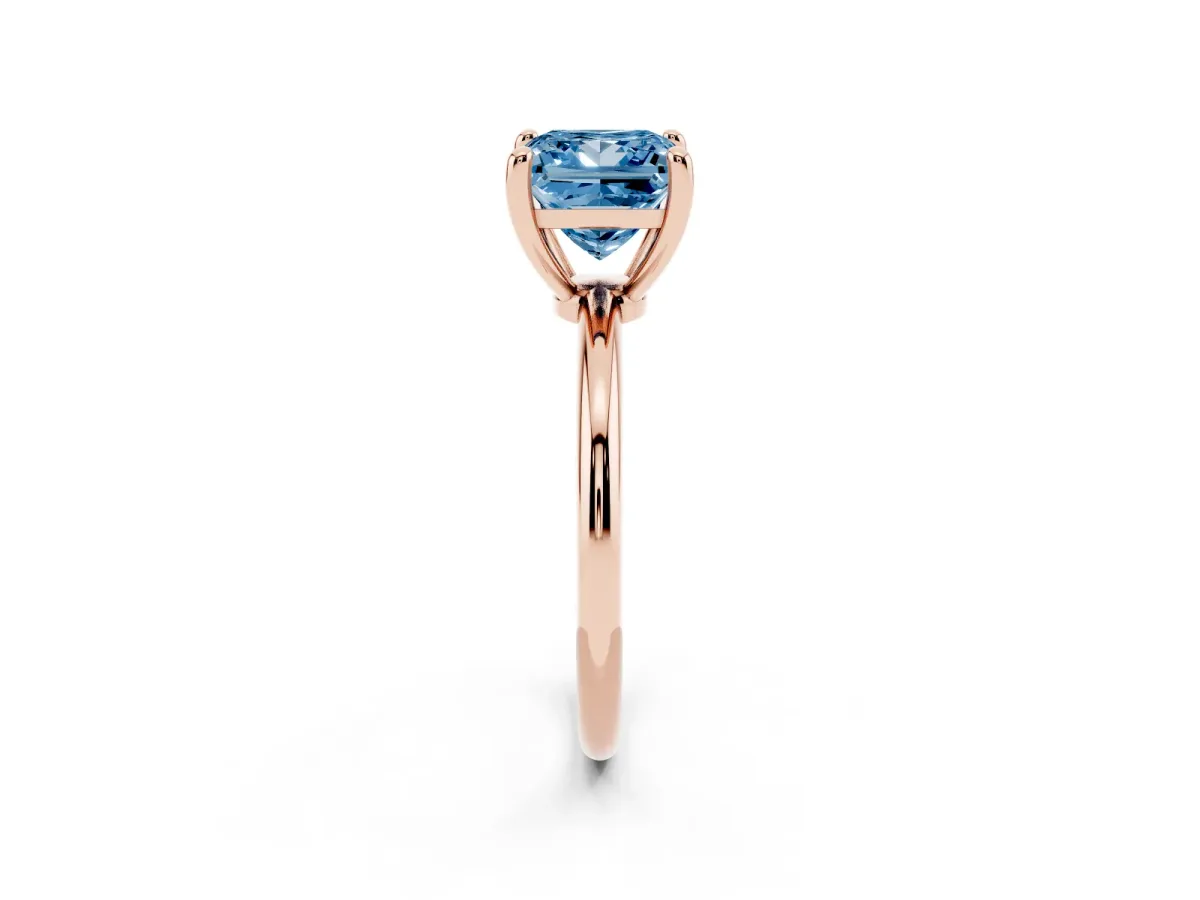 Fancy Blue Princess Cut Solitaire Diamond Ring with 4-Prong Setting on a Classic Band Rose gold