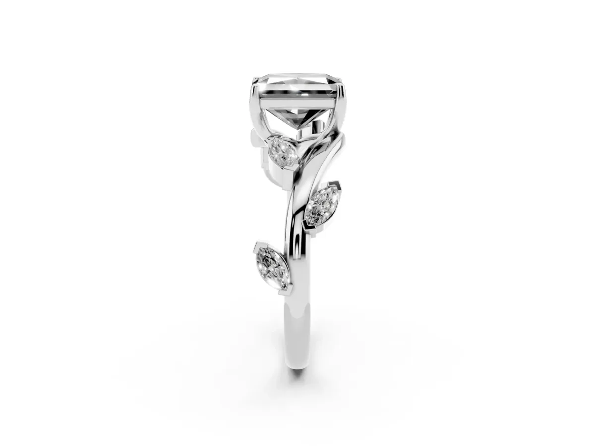 Fancy Black Radiant Cut Solitaire Twisted Band Marquise Accent Prong Setting Ring Platinum