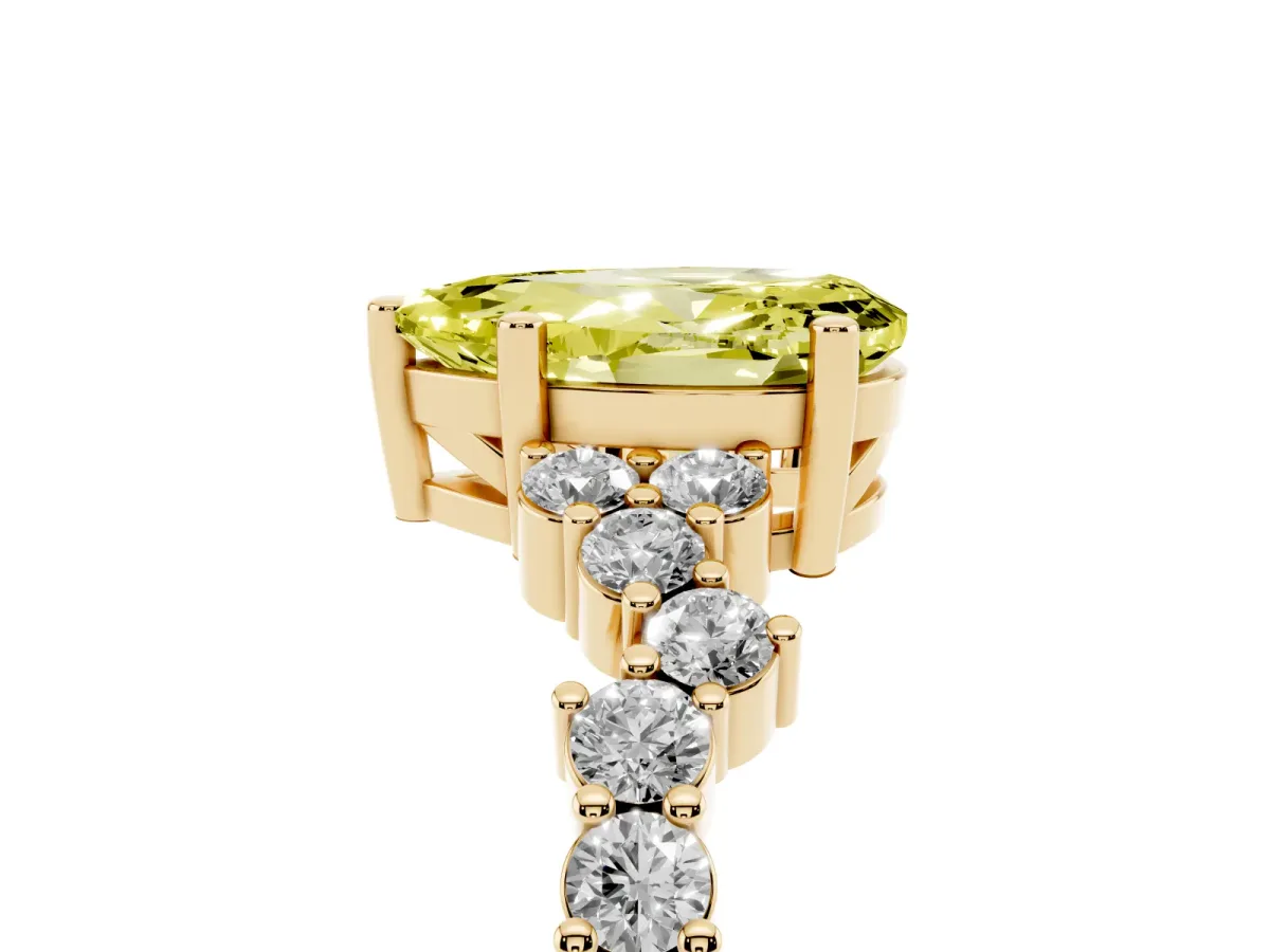 Fancy Yellow Pear Cut Diamond Scattered Round Accent Ring with Prong Setting Yellow gold