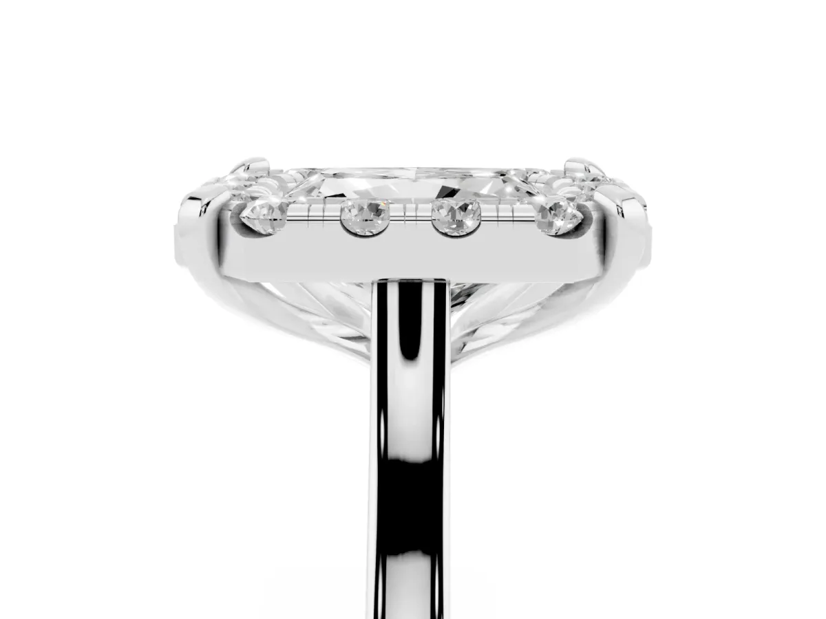 Radiant Cut Diamond Cluster Halo Solitaire with Four-Prong Setting Platinum