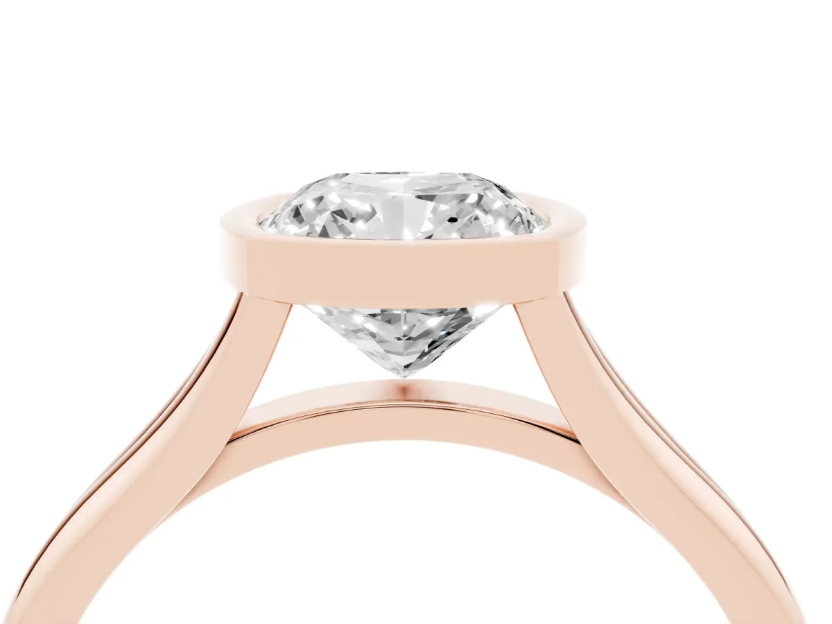 Bezel Set Cushion Cut Cut Solitaire Ring with Tapered Band Rose gold