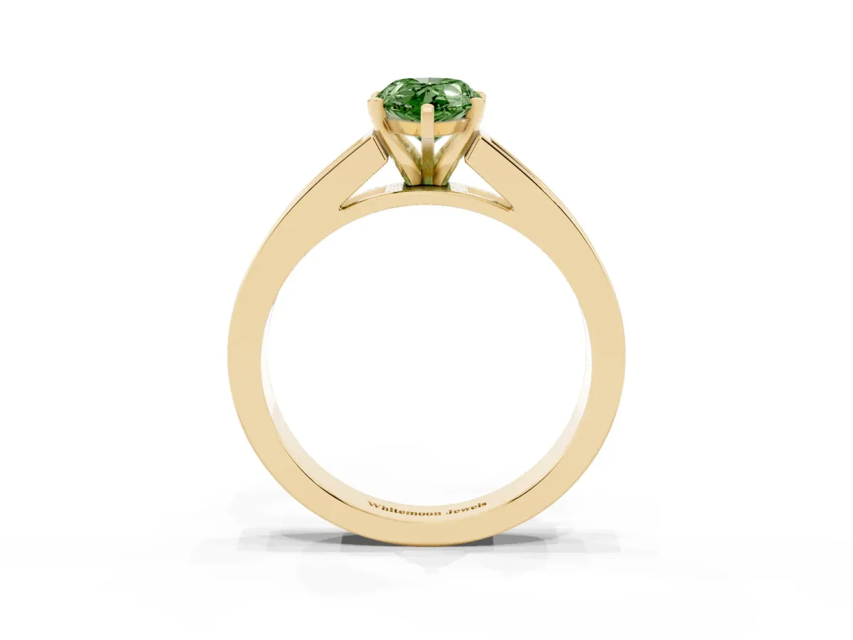 Fancy Green Pear Cut Solitaire Diamond Ring with Channel-Set Band and Four-Prong Setting Yellow gold
