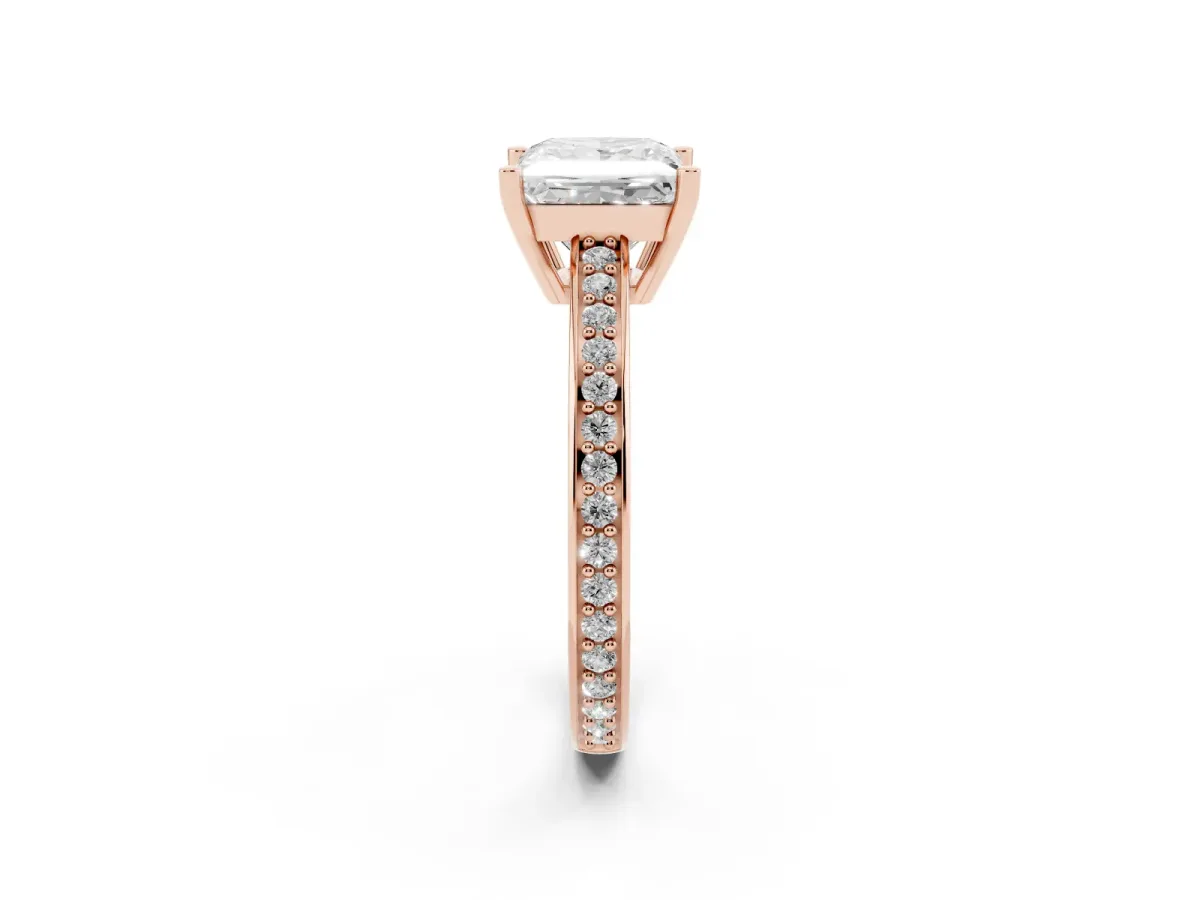 Princess Cut Solitaire Pavé Band Prong Setting Ring Rose gold