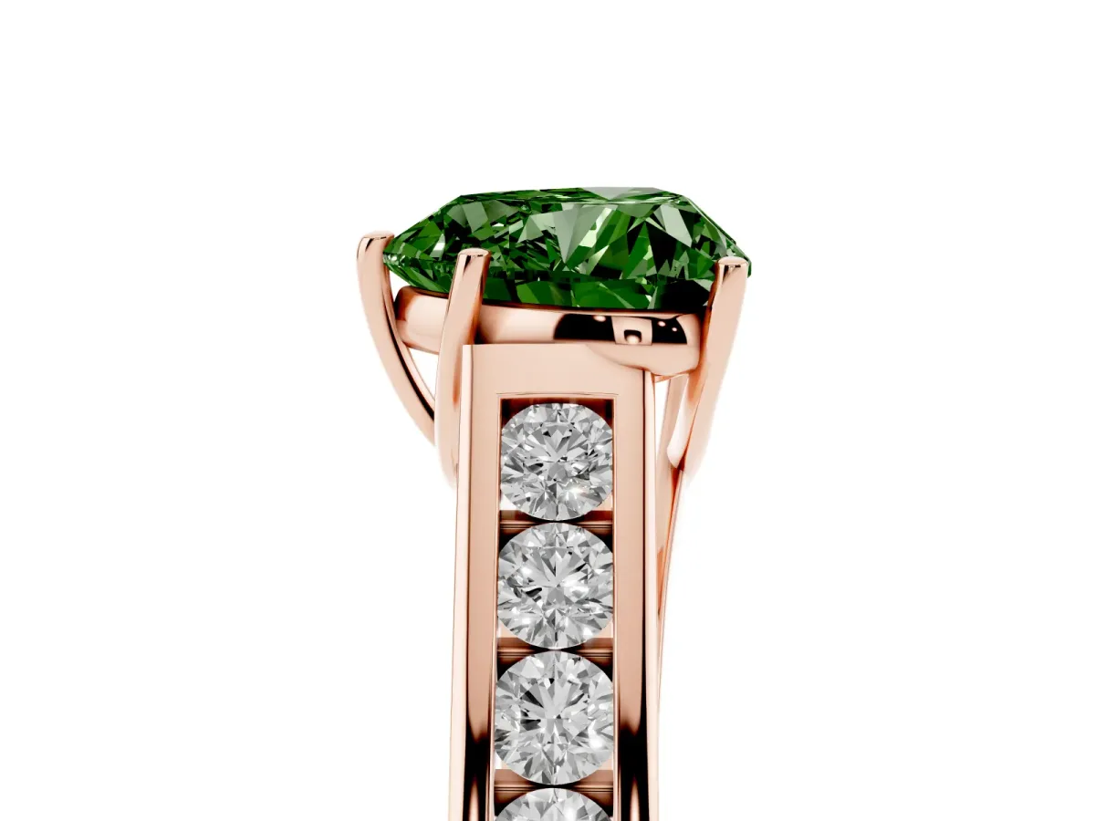 Fancy Green Heart Cut Brilliant Channel-Set Solitaire Ring with Four-Prong Setting Rose gold