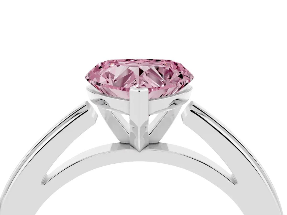 Fancy Pink Heart Cut Solitaire Diamond Ring with Four-Prong Setting and Classic Band Silver