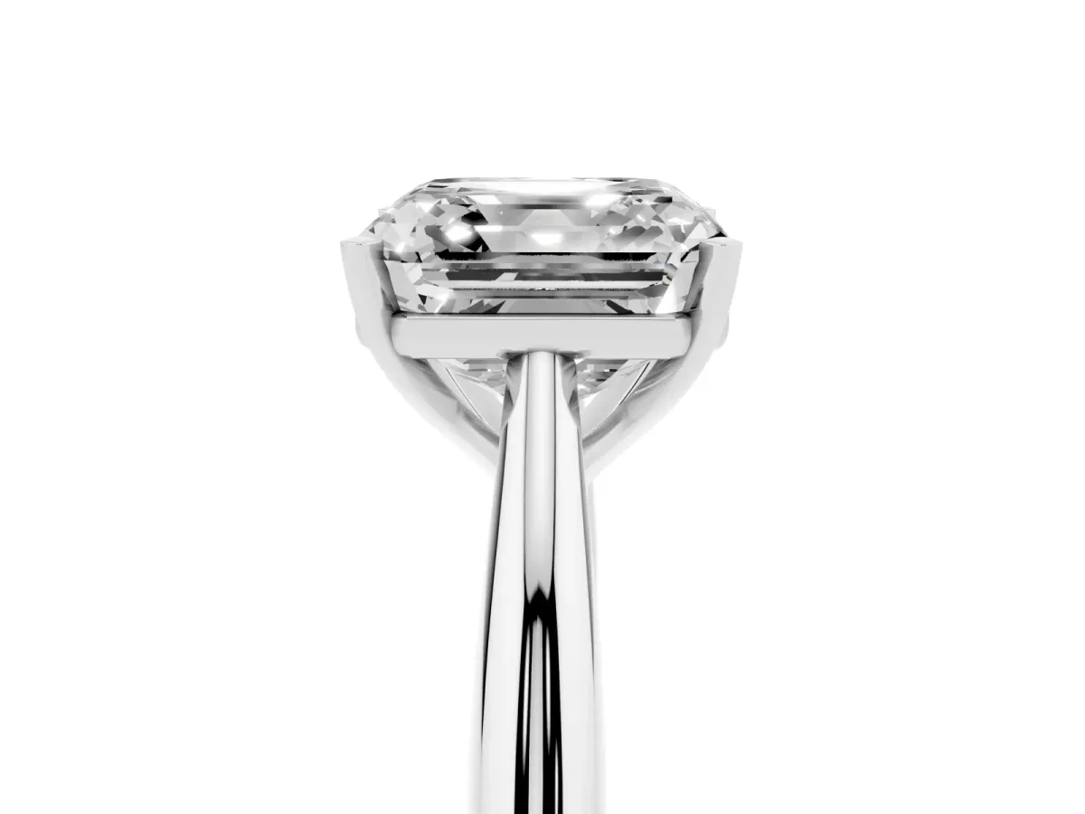 Asscher Cut Diamond Solitaire Engagement Ring with Cathedral Setting and Four-Prong Mount White gold