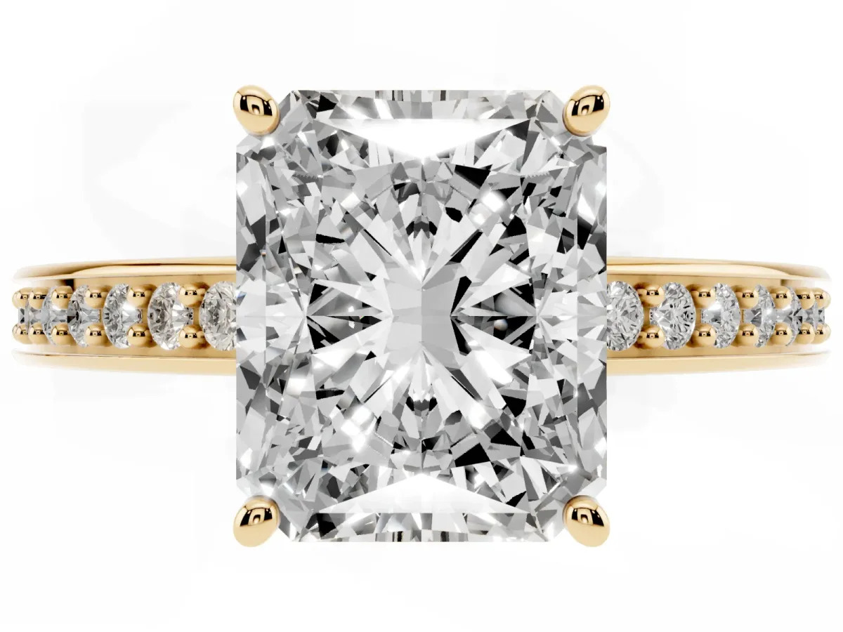 Radiant Cut Solitaire Pavé Band Prong Setting Ring Yellow gold