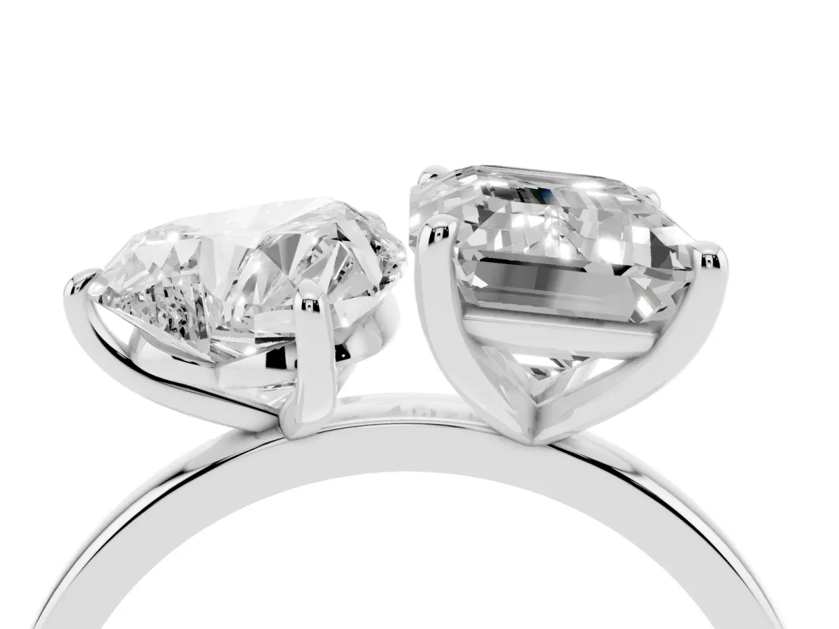 Heart Cut and Emerald Cut Toi Moi Ring with Prong Setting Platinum
