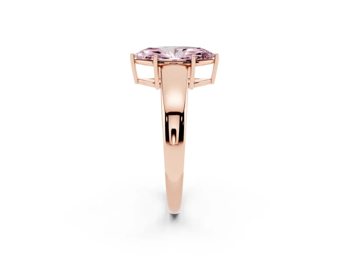 Fancy Pink Marquise Cut Solitaire Diamond Ring with Tapered Band and Four-Prong Setting Rose gold