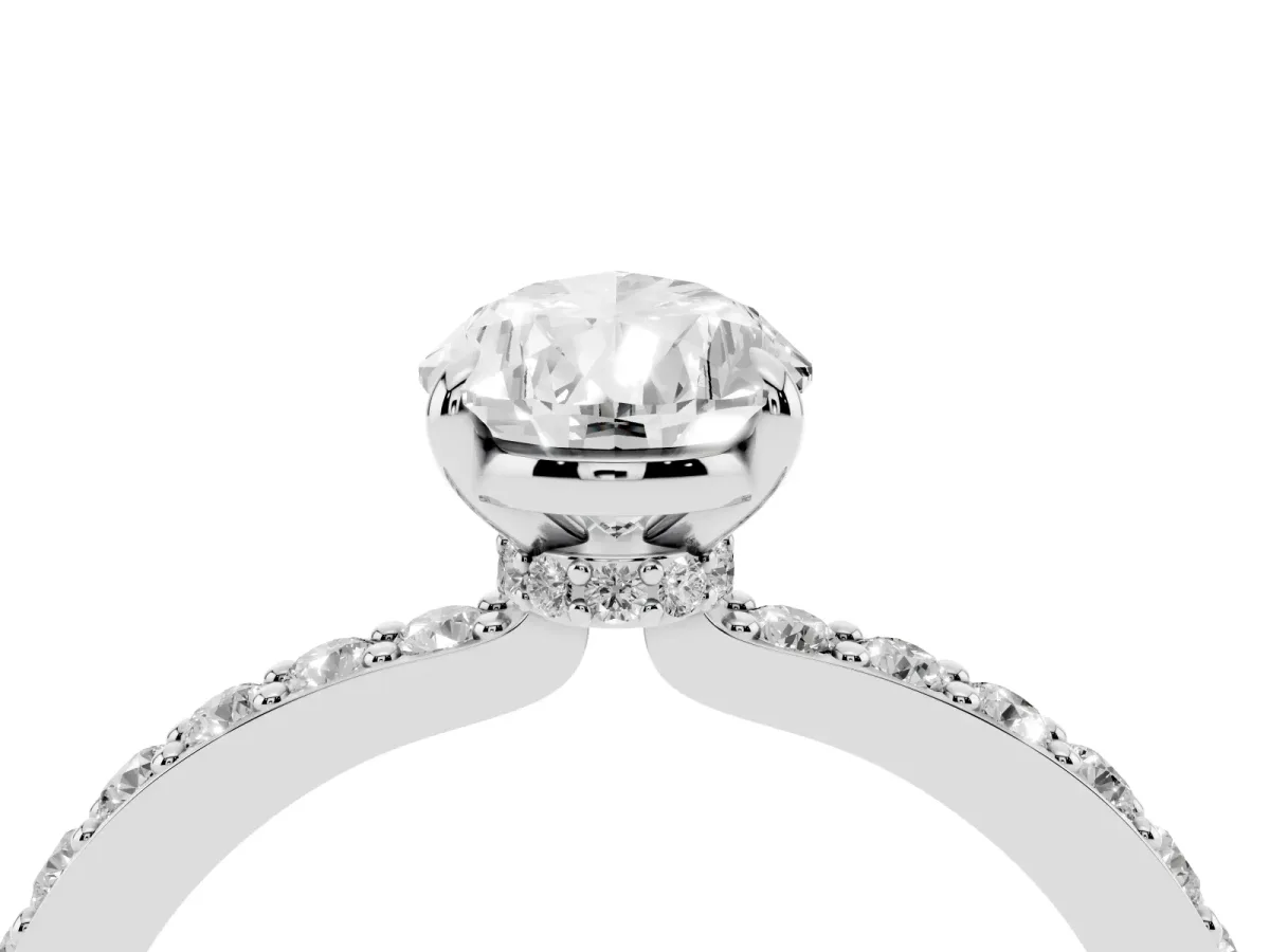 Pear Cut Diamond Pavé Engagement Ring with Round Accents and Prong Setting Platinum