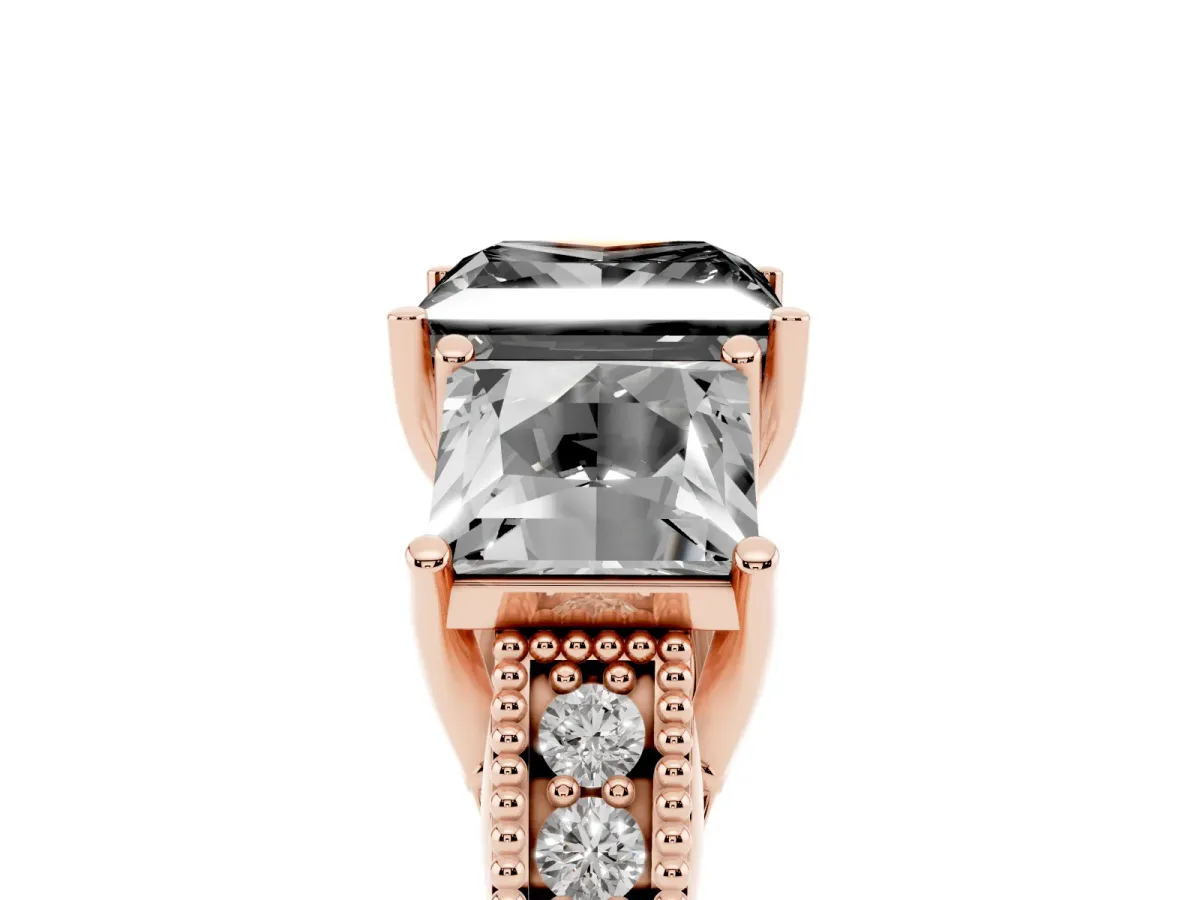 Fancy Black Three-Stone Princess Cut Cut Milgrain Pavé Engagement Ring Rose gold
