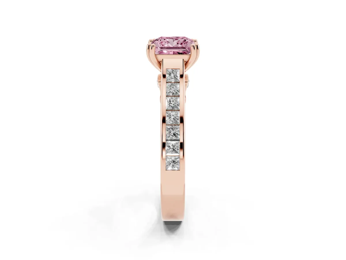 Fancy Pink Princess Cut Cut Channel Set Solitaire Engagement Ring with Prong Setting Rose gold