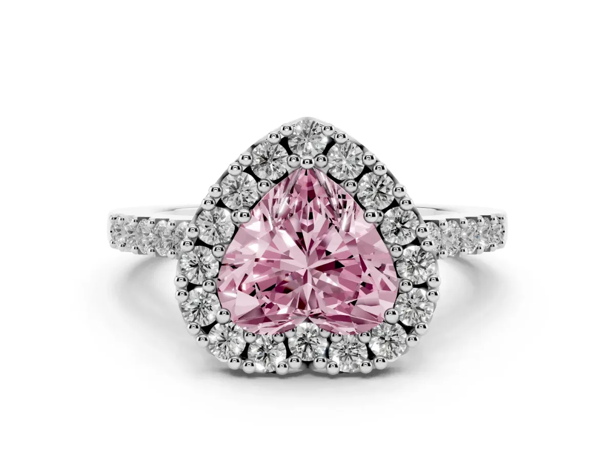 Fancy Pink Heart Cut Halo Diamond Pavé Solitaire Ring Silver