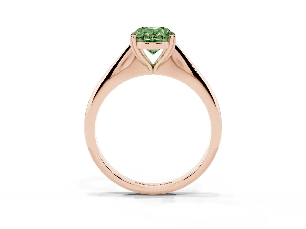 Fancy Green Oval Cut Solitaire Diamond Ring with Six-Prong Setting and Classic Band Rose gold