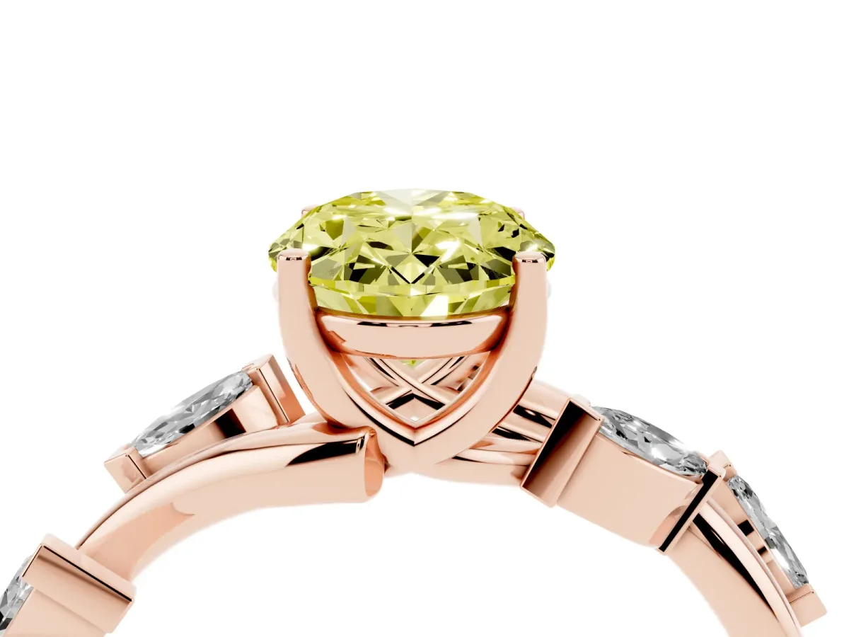 Fancy Yellow Oval Cut Solitaire Twisted Band Marquise Accent Prong Setting Ring Rose gold