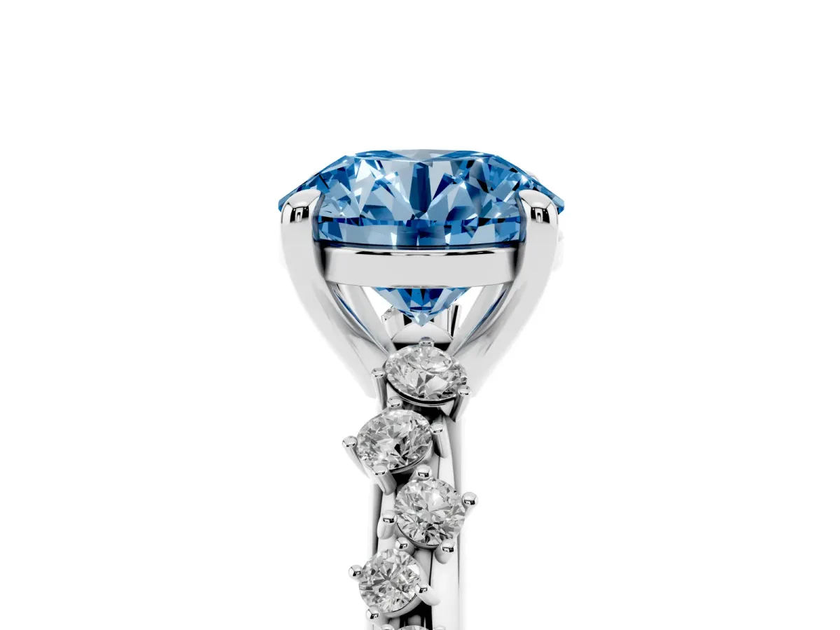 Fancy Blue Round Cut Cut Diamond Vine Band with Four-Prong Setting Platinum
