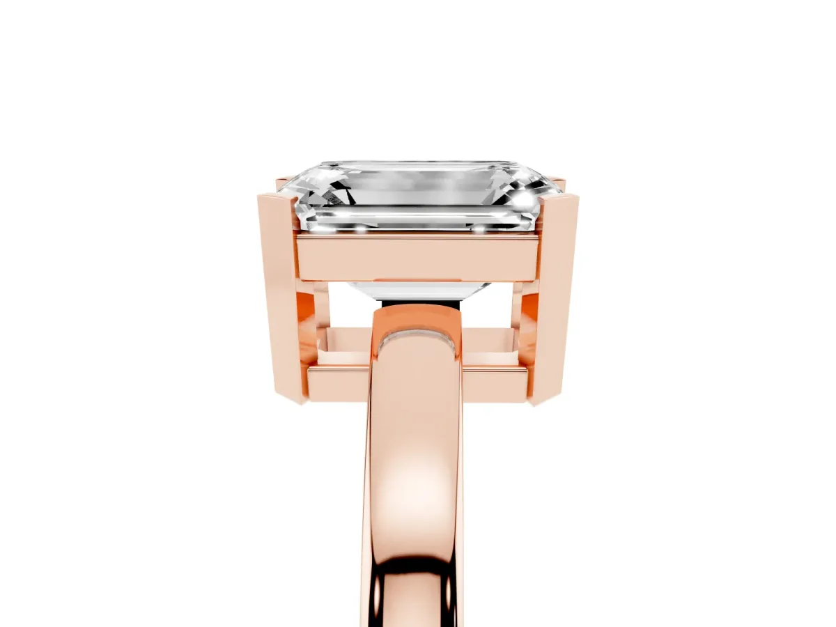 Emerald Cut Cut Solitaire Ring with Four-Prong Setting and Classic Band Rose gold